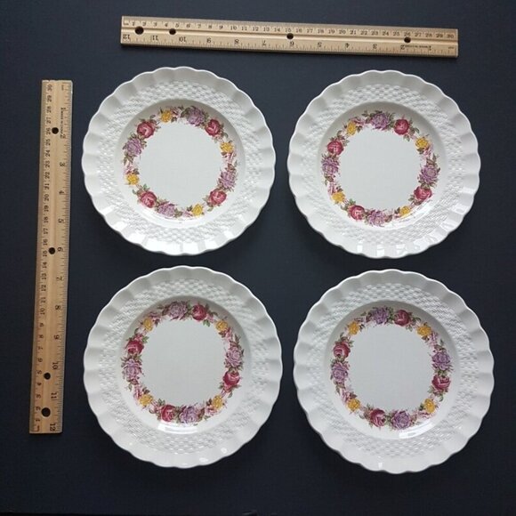 Copeland Spode ROSE BRIAR, Vintage Side Plates, Set of 4, Chelsea Wicker Shape - Picture 8 of 10
